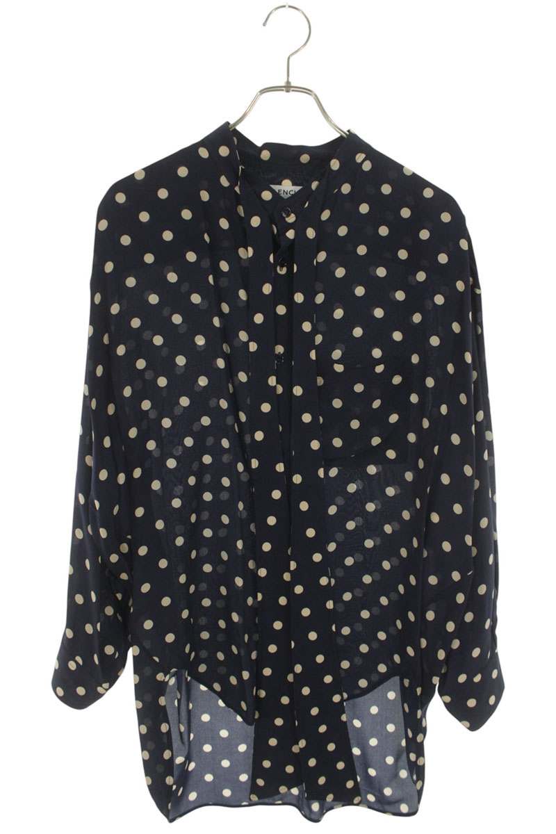Balenciaga Silk Dot Bow Collar Blouse Navy Size 34