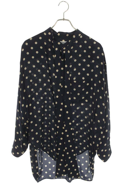 Balenciaga Silk Dot Bow Collar Blouse Navy Size 34