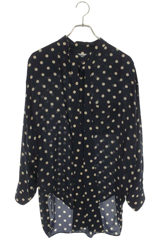 Balenciaga Silk Dot Bow Collar Blouse Navy Size 34