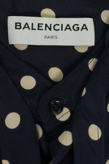 Balenciaga Silk Dot Bow Collar Blouse Navy Size 34