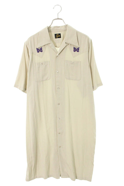 Needles 22SS Beige Open Collar Rayon Logo Long Shirt Size 2