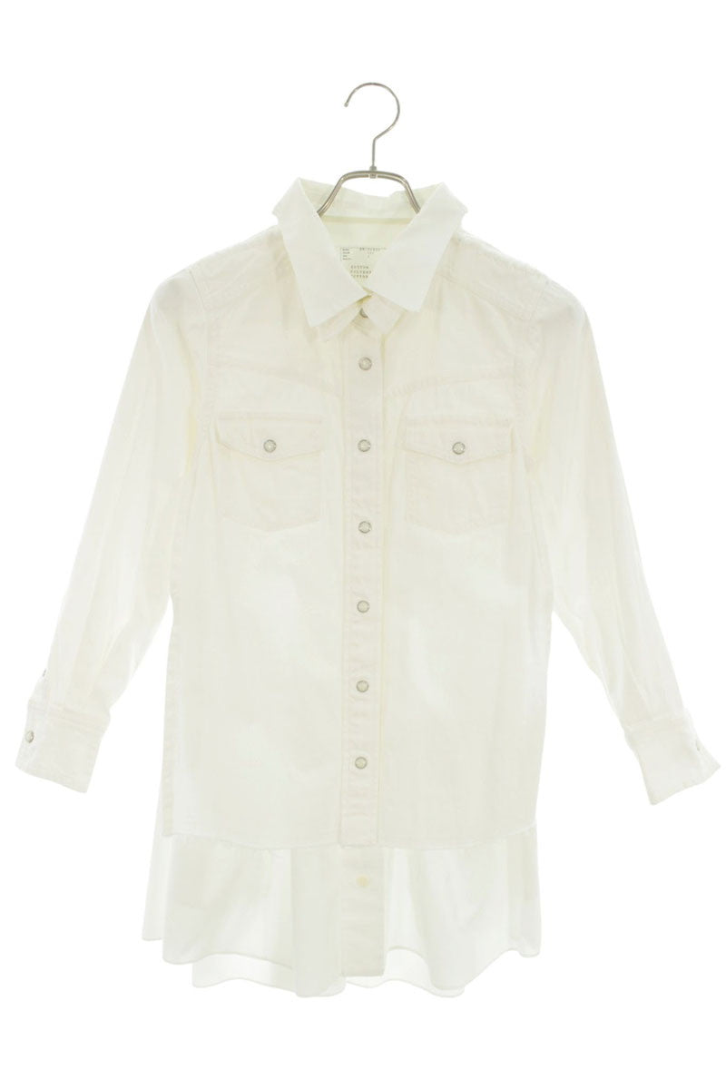 Sacai White Docking Denim Switching Long Sleeve Shirt Size 1