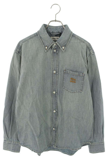 Miu Miu 26SS Washed Denim Logo Embroidered Shirt Size 40