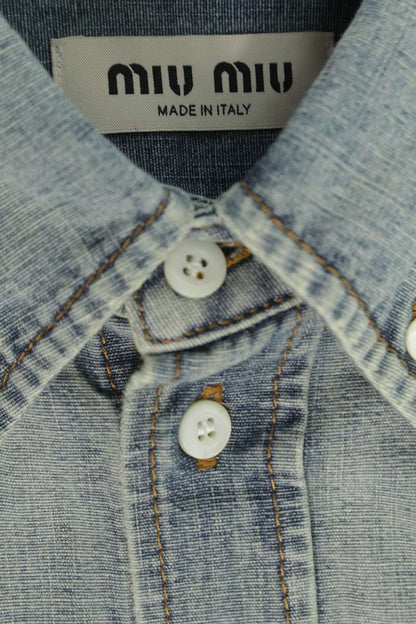 Miu Miu 26SS Washed Denim Logo Embroidered Shirt Size 40