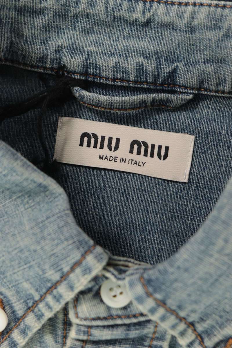 Miu Miu Indigo Washed Denim Logo Sleeve Shirt Size 40