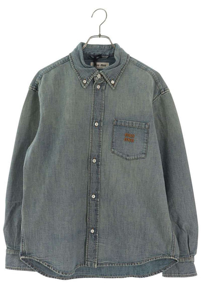 Miu Miu 26SS Washed Denim Embroidered Logo Shirt Size 42