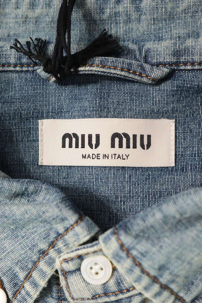 Miu Miu 26SS Washed Denim Embroidered Logo Shirt Size 42