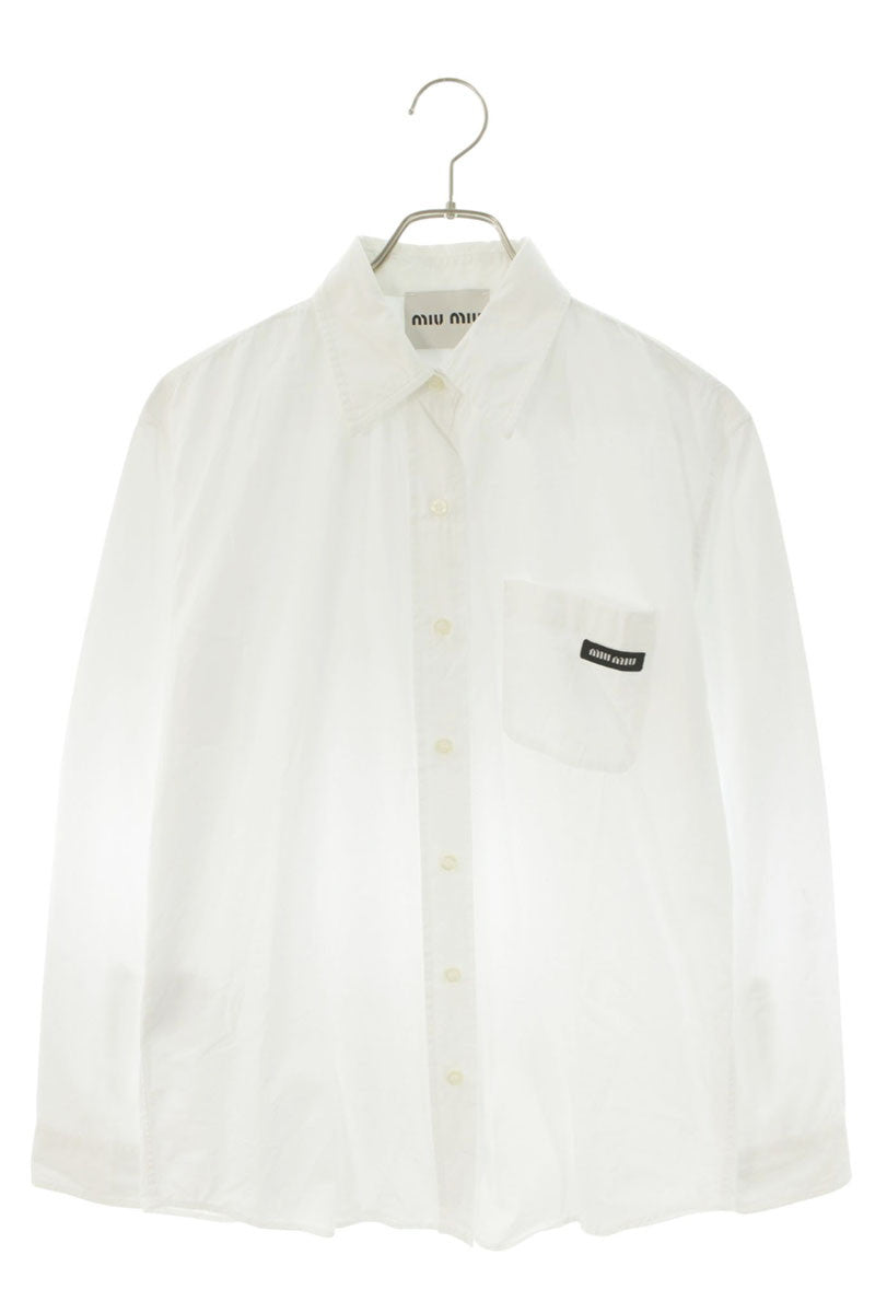 Miu Miu White Logo Poplin Long Sleeve Shirt Size 38