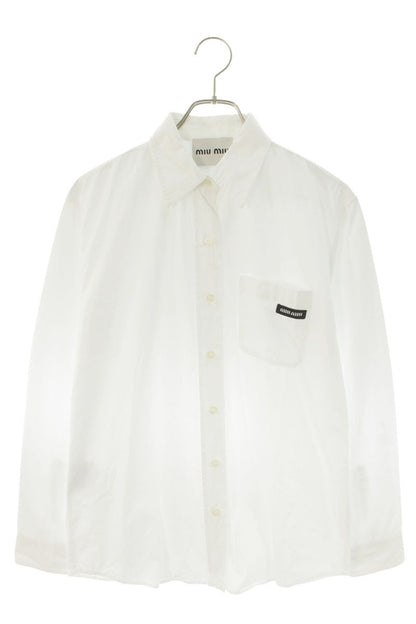 Miu Miu White Logo Poplin Long Sleeve Shirt Size 38