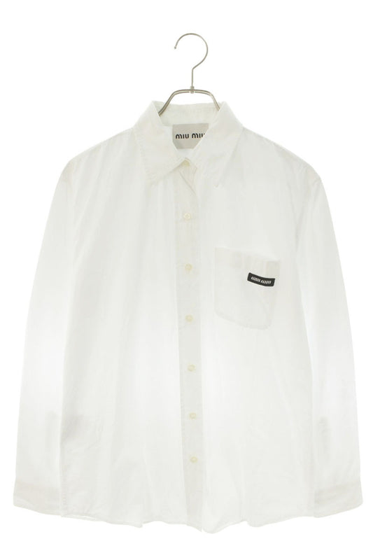 Miu Miu White Logo Poplin Long Sleeve Shirt Size 38