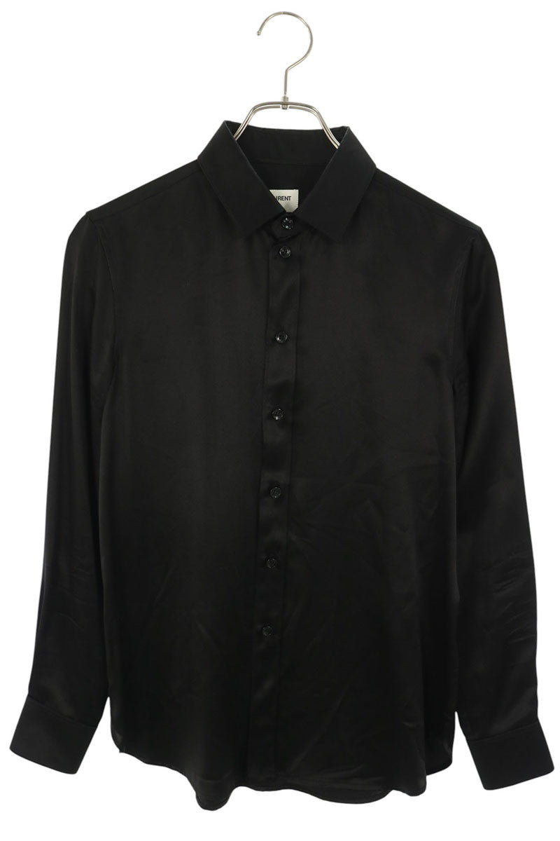 Saint Laurent Paris Silk Long Sleeve Shirt Black Size F34