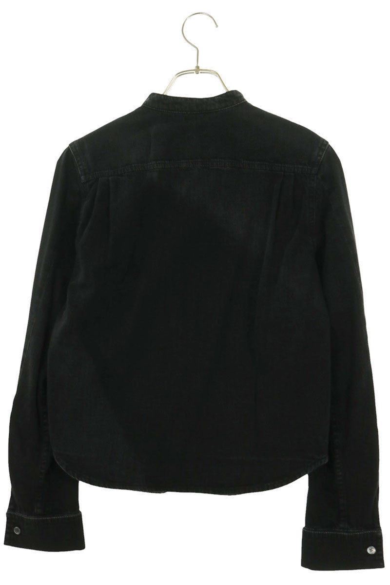Loewe Black Pleated Band Collar Denim Sleeve Shirt Size 32