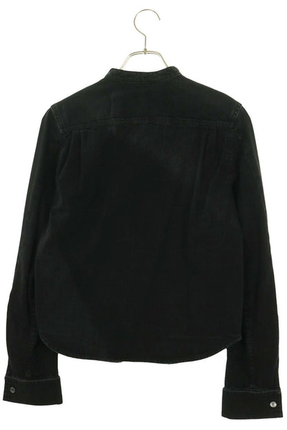 Loewe Black Pleated Band Collar Denim Sleeve Shirt Size 32