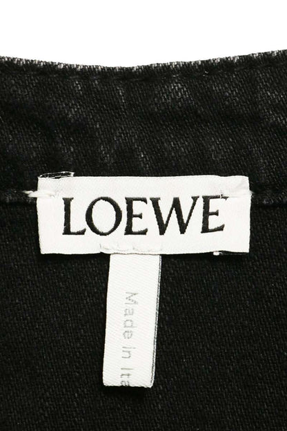 Loewe Black Pleated Band Collar Denim Sleeve Shirt Size 32