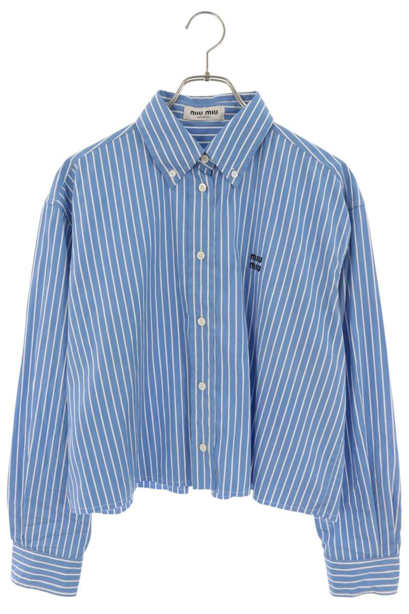 Miu Miu Striped Logo Embroidered Light Blue/White Size 36