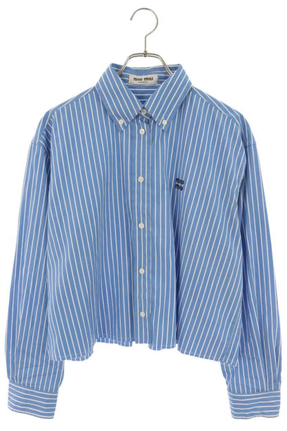 Miu Miu Striped Logo Embroidered Light Blue/White Size 36