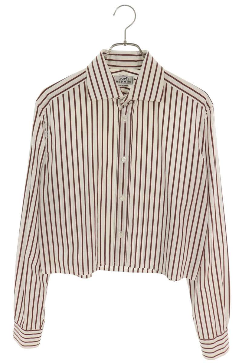 HERMES Striped Cropped Long Sleeve Shirt Size 40