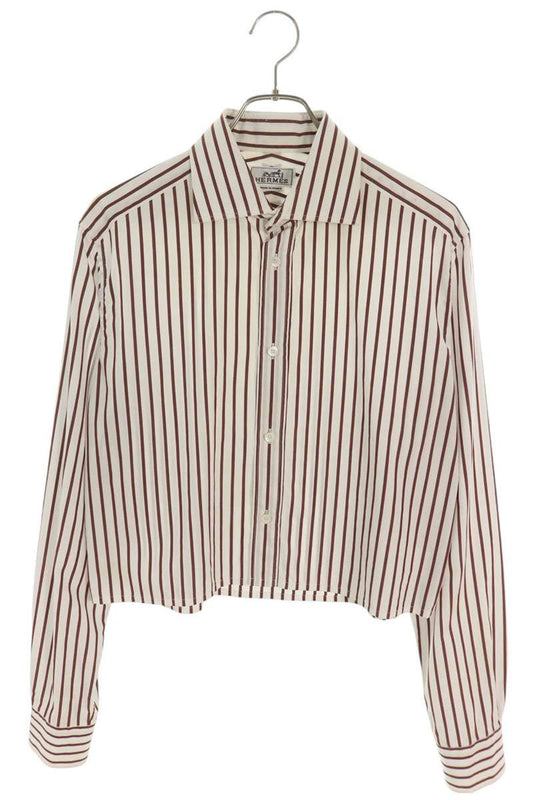 HERMES Striped Cropped Long Sleeve Shirt Size 40