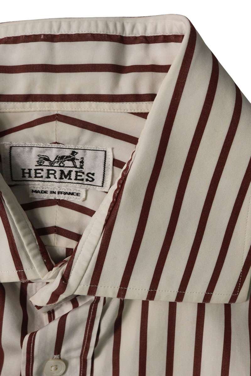 HERMES Striped Cropped Long Sleeve Shirt Size 40