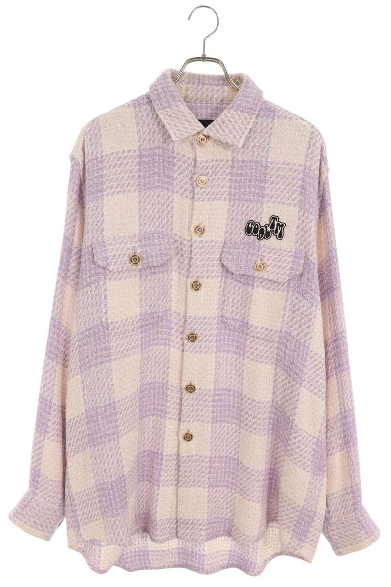 COOL TM Logo Patch Tweed Check Long Shirt Purple Size L