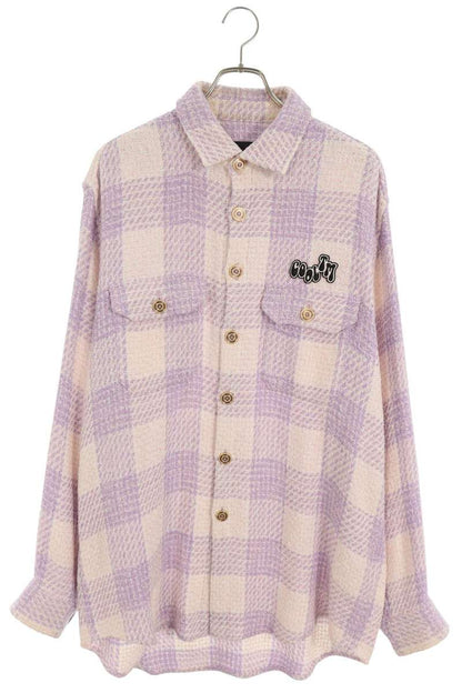 COOL TM Logo Patch Tweed Check Long Shirt Purple Size L