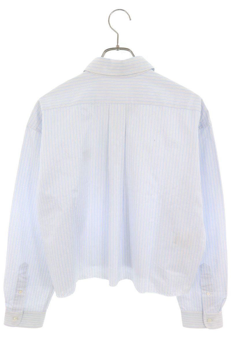 miumiu Logo Embroidered Stripe Cropped Cotton Shirt Size 38
