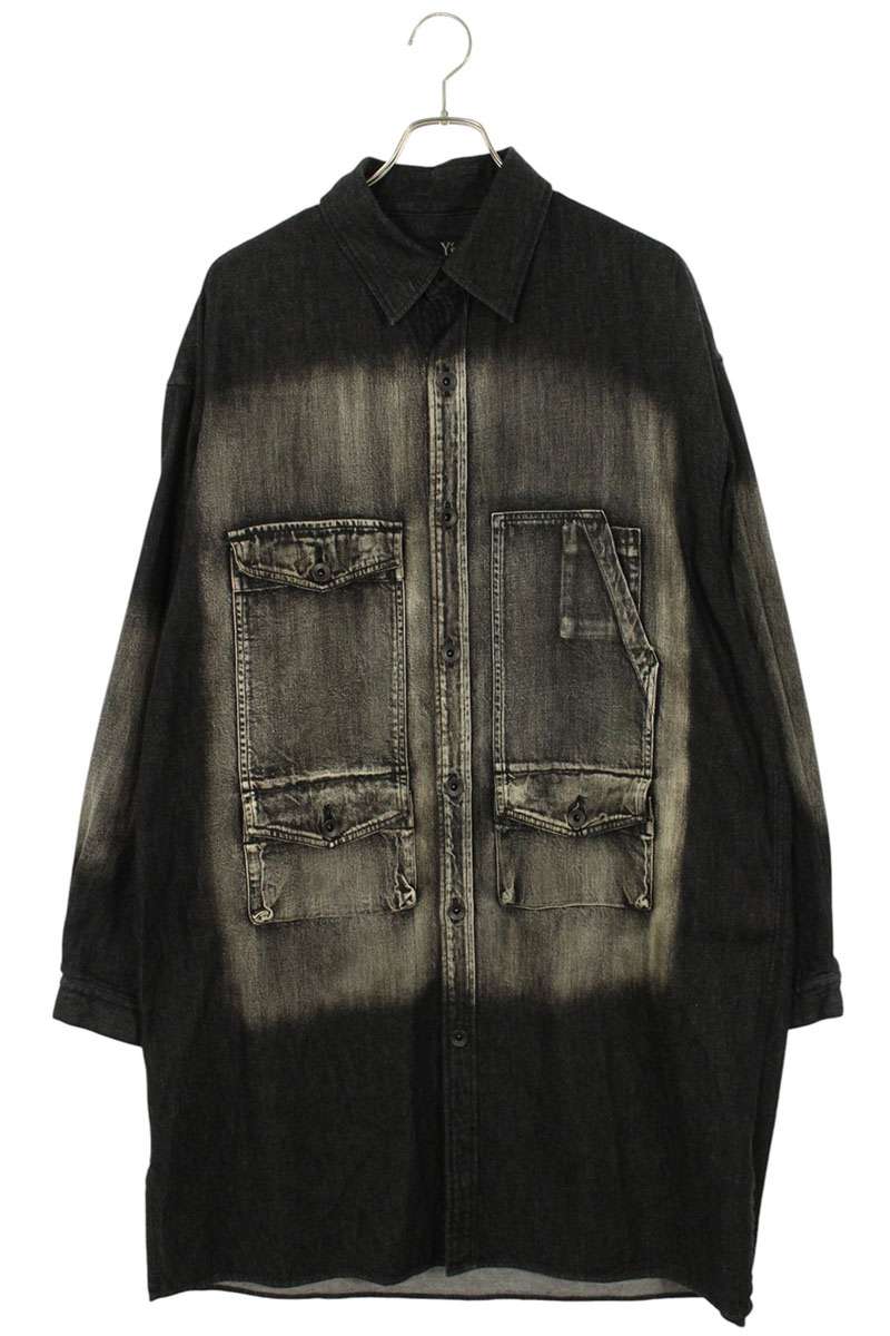 Yohji Yamamoto Spotted Denim Big Gown Blouse Black Size 2