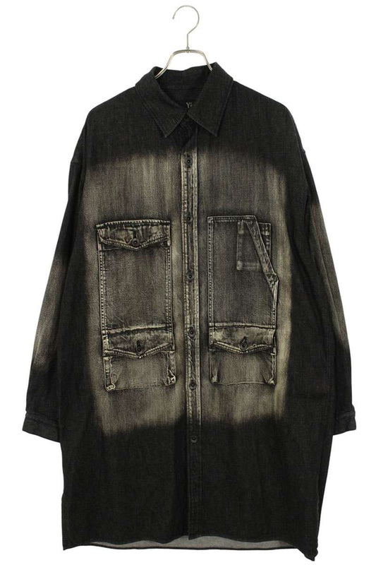 Yohji Yamamoto Spotted Denim Big Gown Blouse Black Size 2