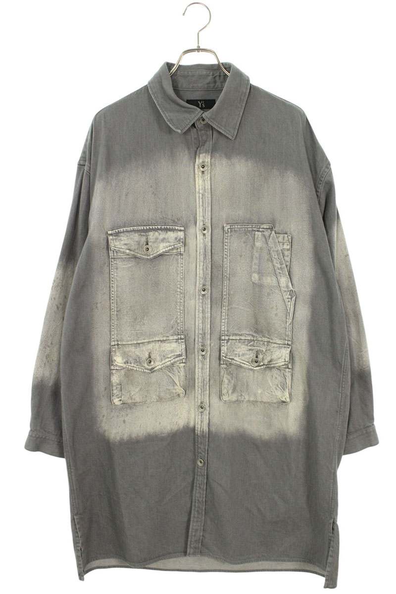 Yohji Yamamoto Spotted Denim Big Gown Blouse Gray Size 2