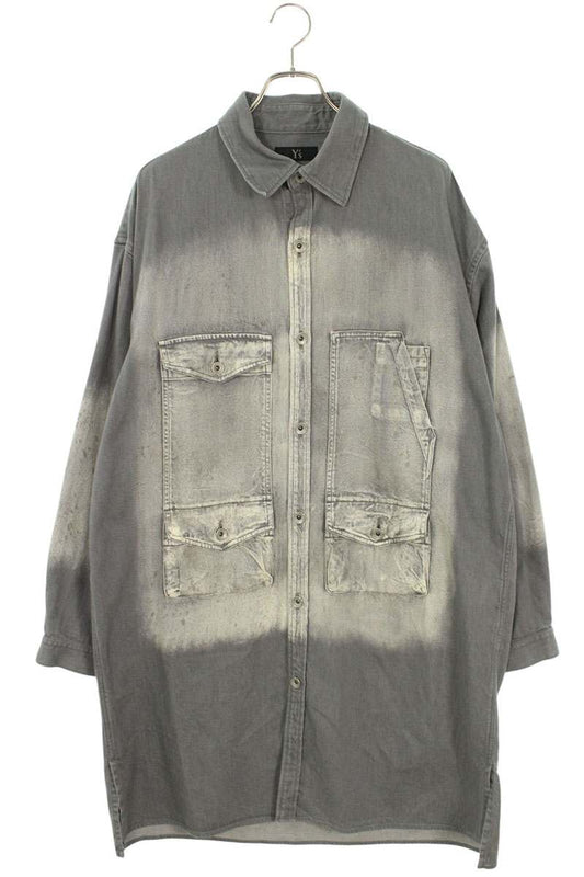 Yohji Yamamoto Spotted Denim Big Gown Blouse Gray Size 2