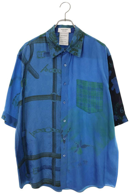 Marine Serre Patterned Silk Short Sleeve Shirt Blue Size S