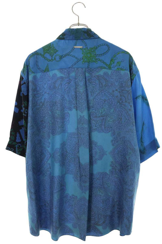 Marine Serre Patterned Silk Short Sleeve Shirt Blue Size S