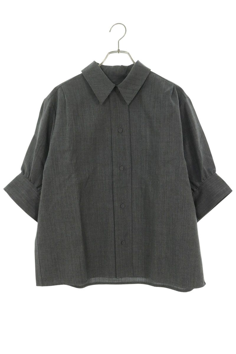 Jil Sander Gray Gathered Half-Sleeve Wool Blouse Size 34