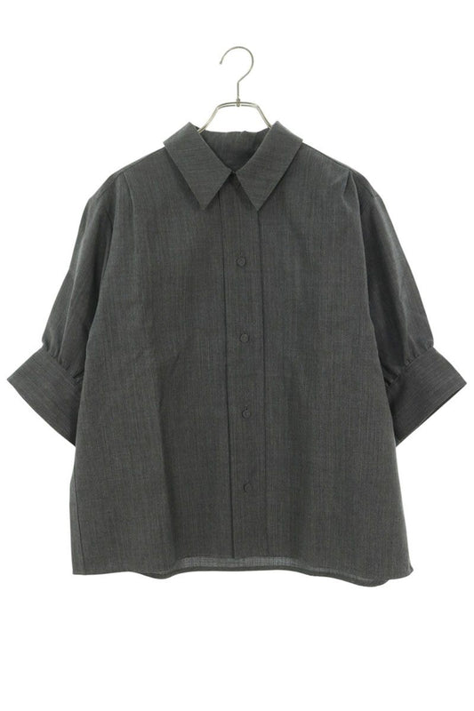 Jil Sander Gray Gathered Half-Sleeve Wool Blouse Size 34