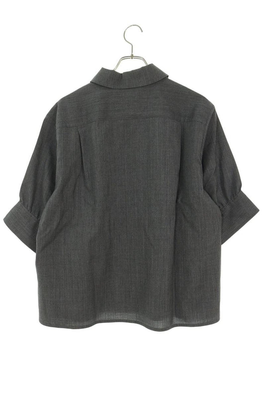 Jil Sander Gray Gathered Half-Sleeve Wool Blouse Size 34