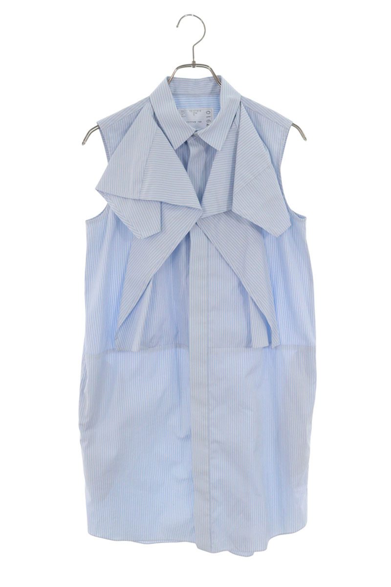 Sacai Blue Striped Cotton Sleeveless Shirt Size 2