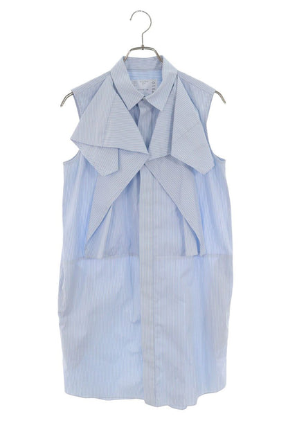 Sacai Blue Striped Cotton Sleeveless Shirt Size 2