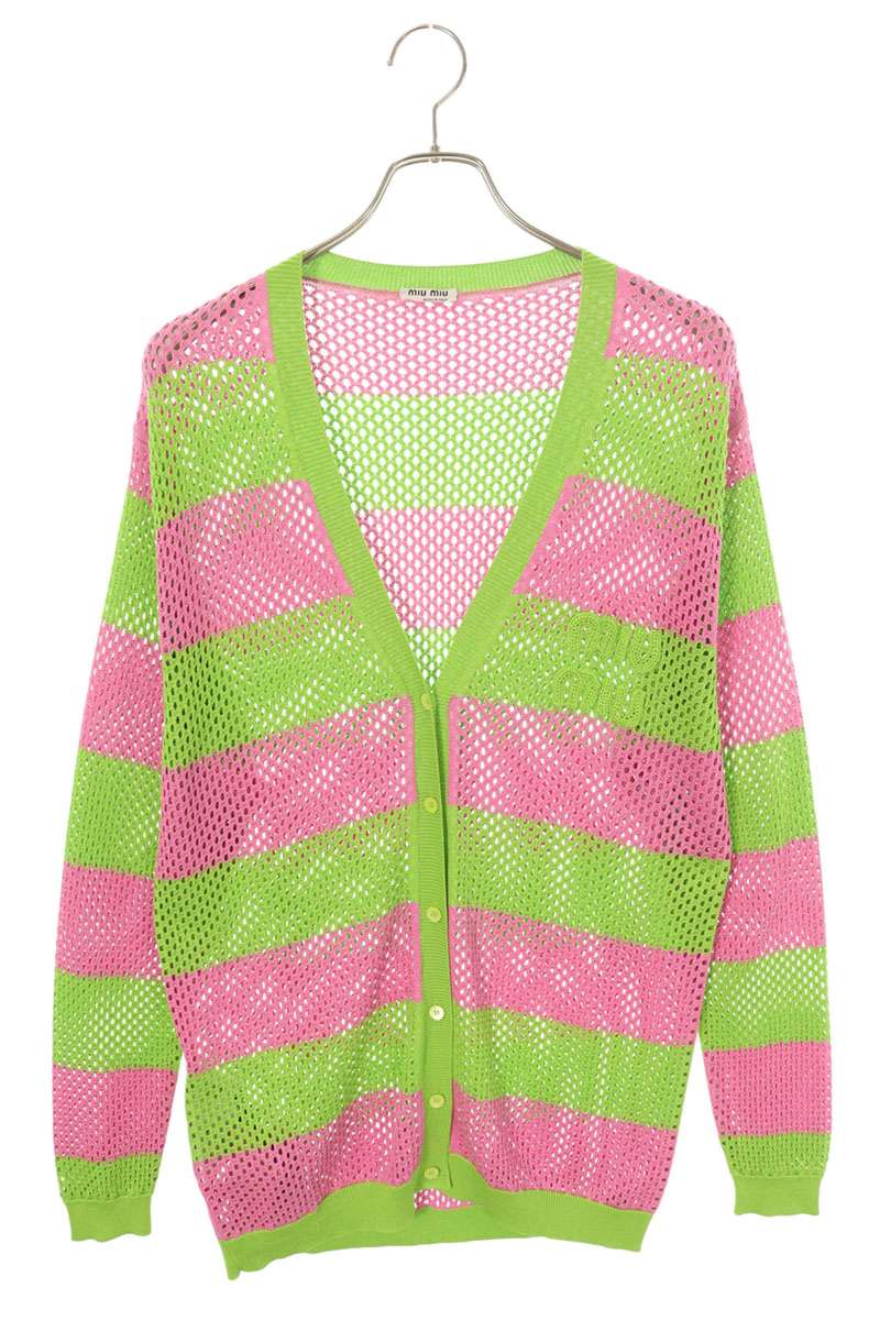 Miu Miu Logo Embroidered Border Mesh Silk Green Pink Size 38