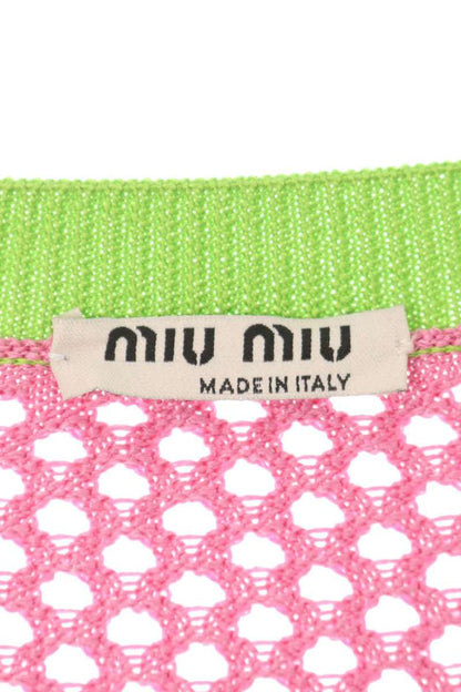 Miu Miu Logo Embroidered Border Mesh Silk Green Pink Size 38