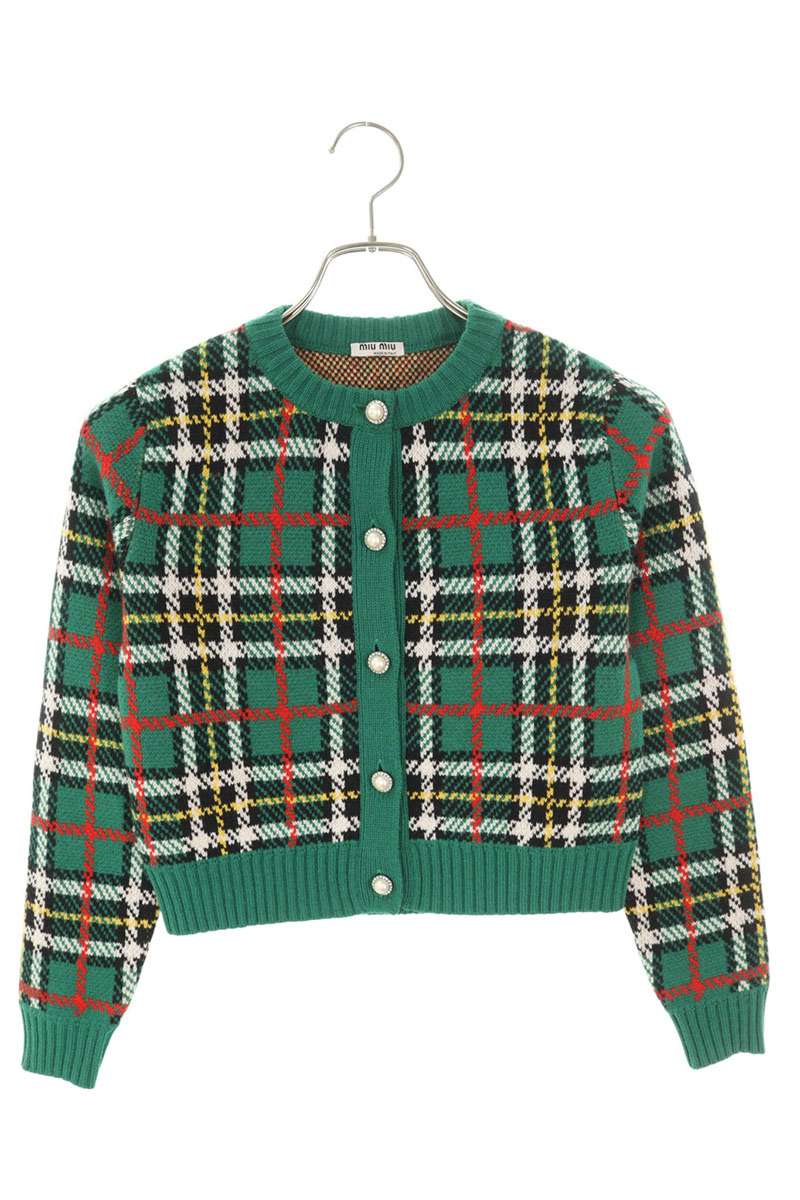 Miu Miu Green Bijou Button Tartan Check Cardigan Size 36