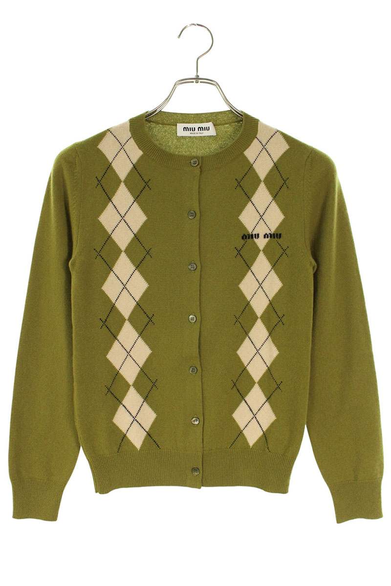 Miu Miu Argyle Cashmere Knit Cardigan Green Size 36