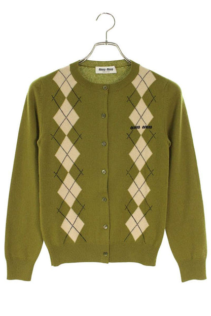 Miu Miu Argyle Cashmere Knit Cardigan Green Size 36