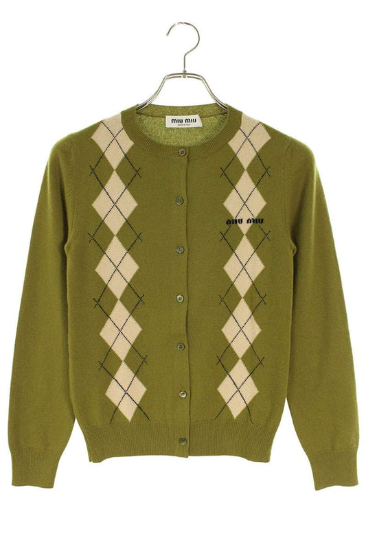 Miu Miu Argyle Cashmere Knit Cardigan Green Size 36