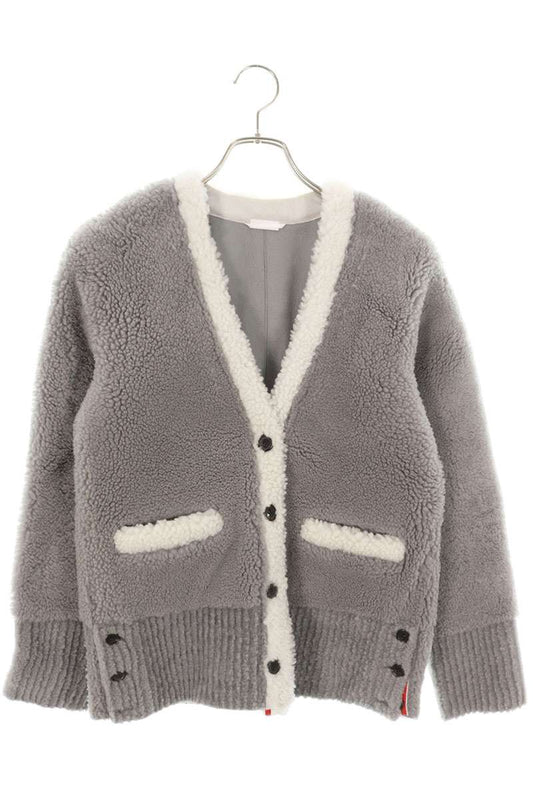 Thom Browne Shearling Mouton Trim Cardigan Grey Size 38