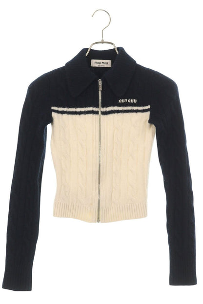Miu Miu Navy & White Virgin Wool Zip Cardigan Size 38