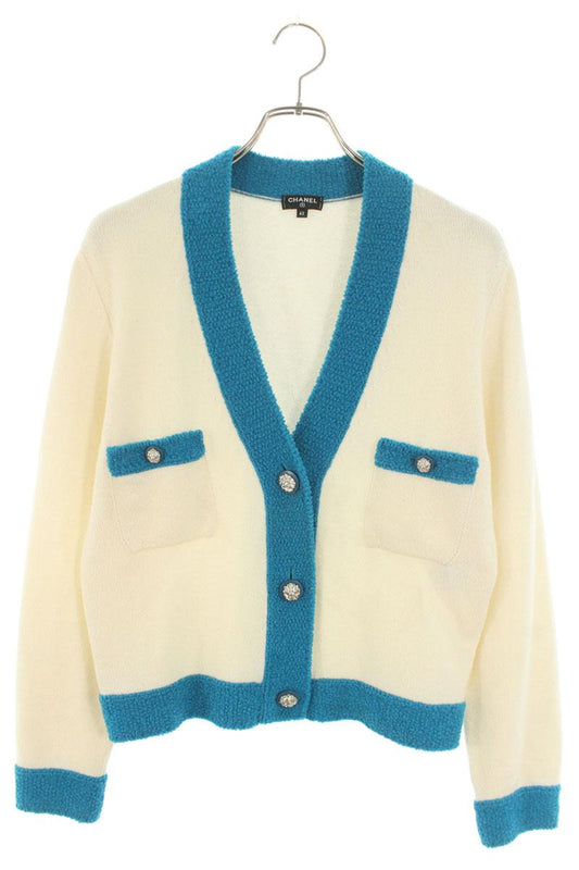 Chanel Cashmere Blend White Blue Cardigan Size 42