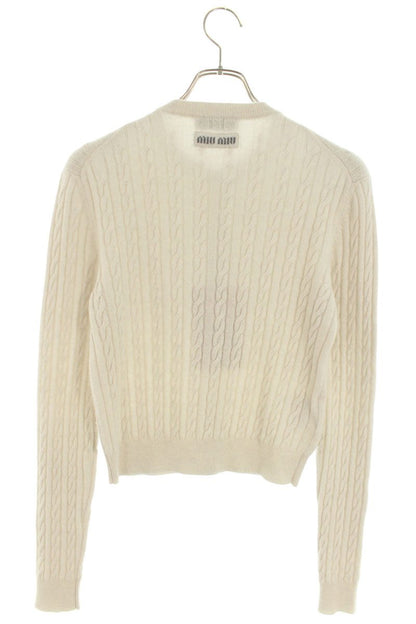 Miu Miu Logo Patch Cashmere Cardigan Off-White Gold Size 36