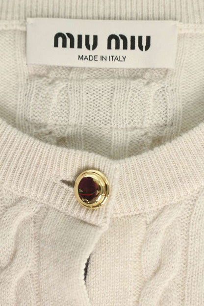 Miu Miu Logo Patch Cashmere Cardigan Off-White Gold Size 36