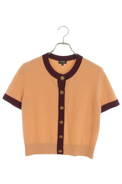 Chanel Orange Cashmere Short Sleeve Cardigan Size 38