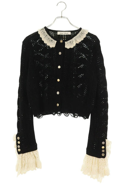 Vintage 25AW Frill Knit Cardigan Wool Black White Size F